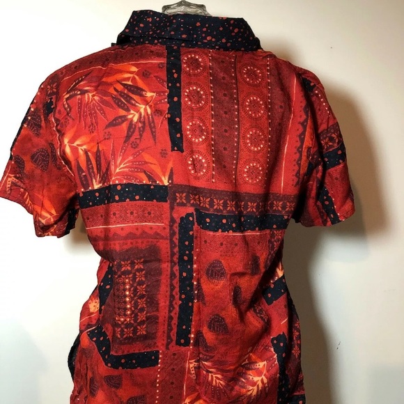 Impressions abstract button down blouse top 90s M red black shirt vintage retro - Picture 2 of 6